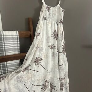 Maxi Dress Cream with Brown Palm Tree Print Size M NWOT